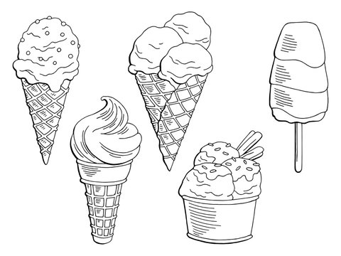 Ice cream dessert graphic black white isolated set sketch illustration vector