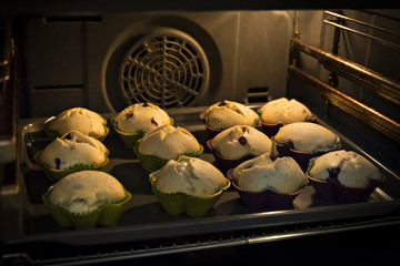 Muffins cooking in the oven