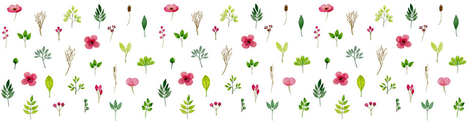 Watercolor Pattern With Spring Flowers And Leaves