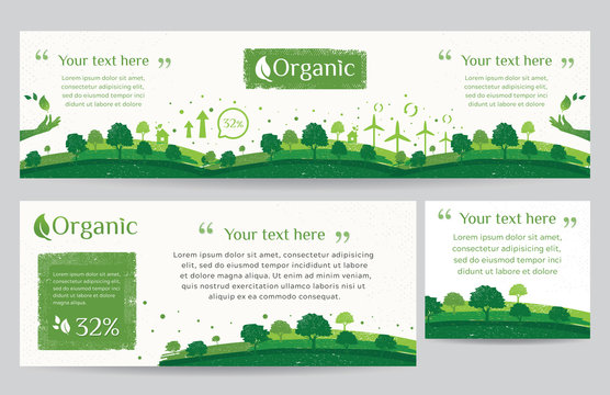 Vector set of nature, ecology, organic, environment banners. Web banner of Clean green environment with grunge style