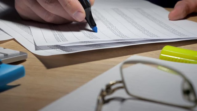 Auditor working with financial data and accounting book.