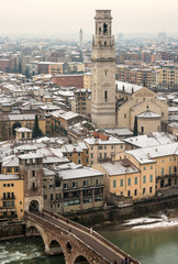 Obraz premium Aerial view of Verona with Snow - Italy