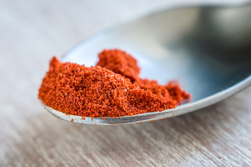 Paprika teaspoon. Macro detail.