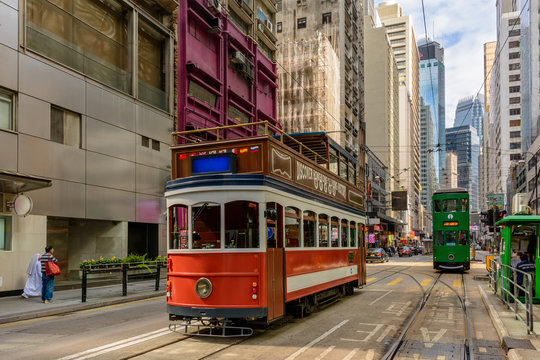 Old trams in Hong Kong Street