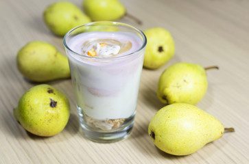 Fototapeta na wymiar Homemade pear yoghurt