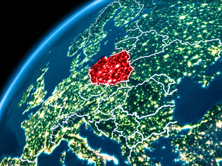Map of Poland at night