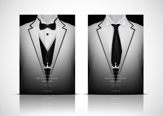 White Suit and Tuxedo with black bow tie