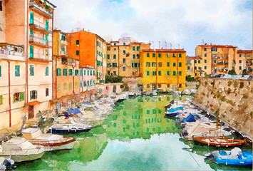 watercolor style, Livorno