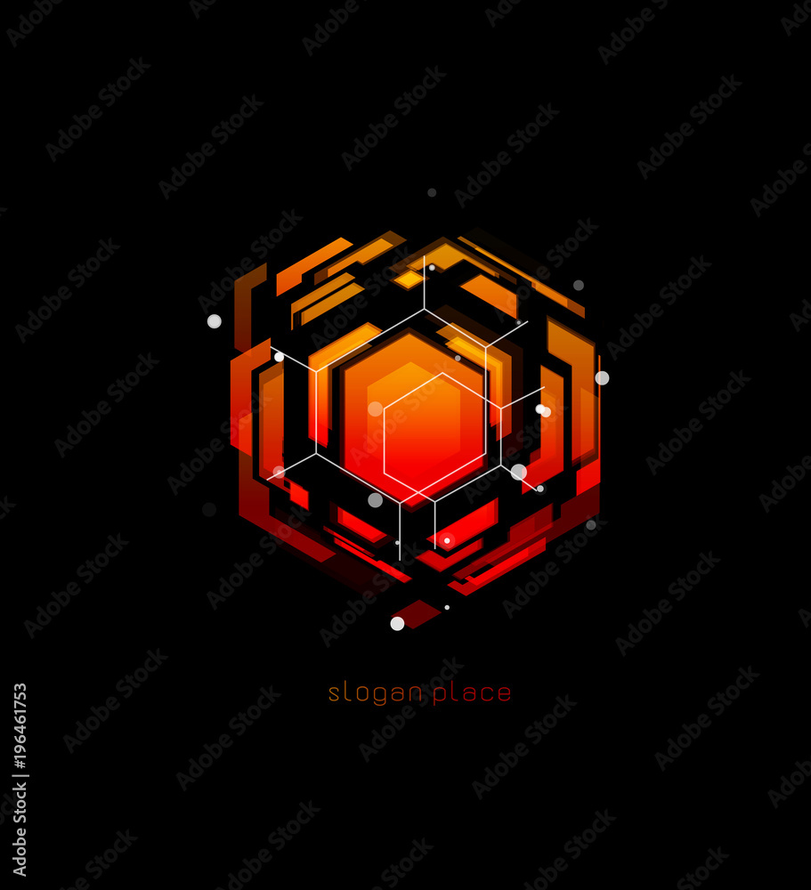 Poster Big data abstract,red database vector logo template. Innovative technologies digital design effect logotype on black background. Server with data vector illustration.