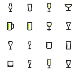 Glasses and cups icons set