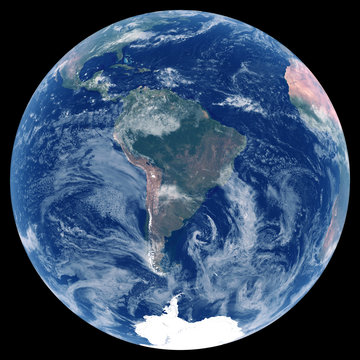 Earth from space. Satellite image of planet Earth. Photo of globe. Isolated physical map of South America (Brazil, Colombia, Argentina, Peru, Venezuela). Elements of this image furnished by NASA.