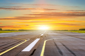 Golden hour time of shine sunset with landscape airport of runway.