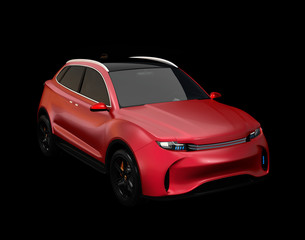 Obraz na płótnie Canvas Metallic red matte color Electric SUV concept car isolated on black background. 3D rendering image.