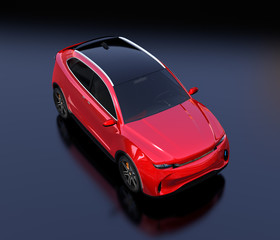 Obraz na płótnie Canvas Metallic red Electric SUV concept car on the ground. 3D rendering image. Original design.