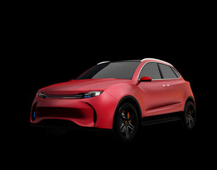 Obraz na płótnie Canvas Metallic red matte color Electric SUV concept car isolated on black background. 3D rendering image. Original design.
