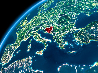 Map of Bosnia and Herzegovina at night