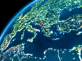 Map of Montenegro at night