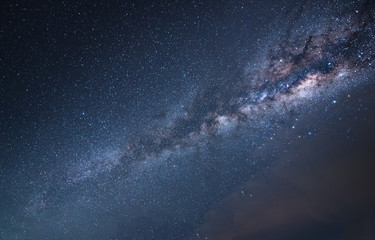 Night sky photograph with Milky Way core. Image contain soft focus, blur and noise due to long expose and high iso.