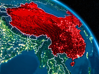 Satellite view of China at night
