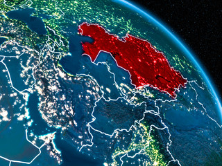 Satellite view of Kazakhstan at night