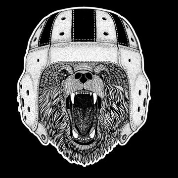 Rugby player. Bear Hand drawn picture for tattoo, t-shirt, emblem, badge, logo, patch