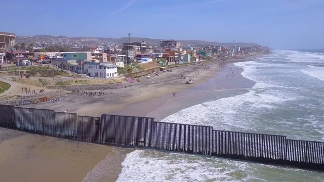 A good aerial of the U.S. Mexico border fence in the Pacific Ocean between San Diego and Tijuana.