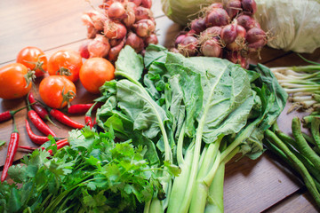 Thai vegetables on wooden