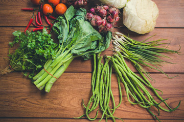 Top view of Vegetables on wooden