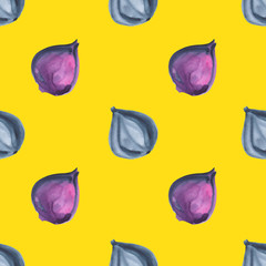 Figs. Watercolor hand painted illustration with exotic fruits. Seamless background