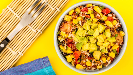Vegetarian Or Vagan Mexican Style Rice And Avocado Salad