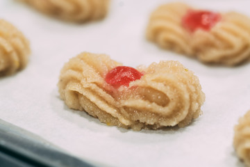 Making of delicious italian almond pastries from Puglia region