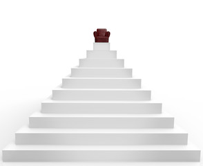 A symbol of success is a chair on top of the pyramid. 3d illustration isolated on white background