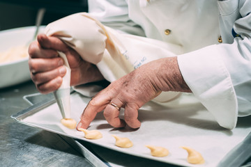 Making of delicious italian almond pastries from Puglia region
