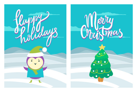 Happy Holidays Merry Christmas Greeting Postcards