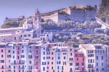 Fototapeta premium Detail of the city of Portovenere or Porto Venere. Liguria, La Spezia, Italy