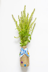 Wildflowers vase handmade decoration isolated on white background