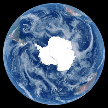 Earth from space. Satellite image of planet Earth. Photo of globe. Isolated physical map of Southern hemisphere (Antarctica, South Pole). Elements of this image furnished by NASA.