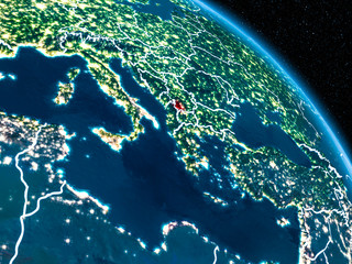 Satellite view of Kosovo at night