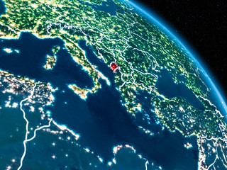 Satellite view of Montenegro at night