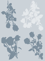 set of four roses silhouettes on grey background