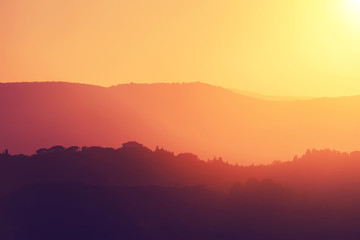 Silhouette of mountains at sunset