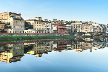 Scenic view of the Florence or Firenze city on the Arno River, Italy, Toscana
