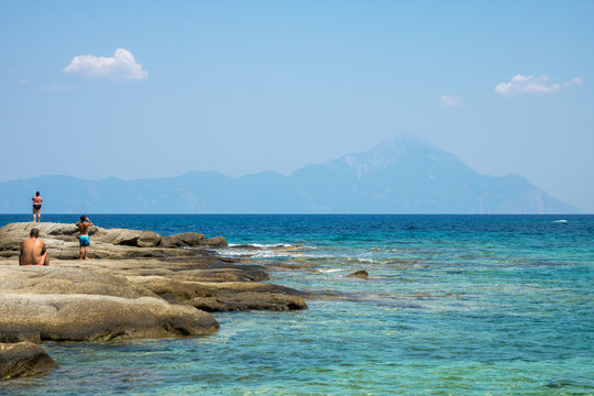 Beautiful Tigania beach on Greek peninsula Sithonia, part of larger peninsula Chalkidiki