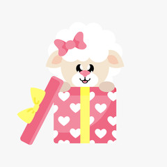 cartoon cute sheep girl with bow gift 