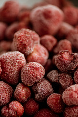 close-up shot of frozen raspberries