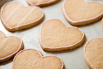 close-up shot of cookies in shape of heart on tray
