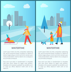 Wintertime City Activities Vector Illustration