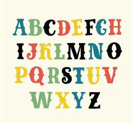 Cool vector set of western style label font in white color on black background. Retro decorative lettering alphabet