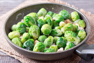 Brussels sprouts in a frying pan