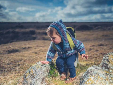 Little boy standing on the moor